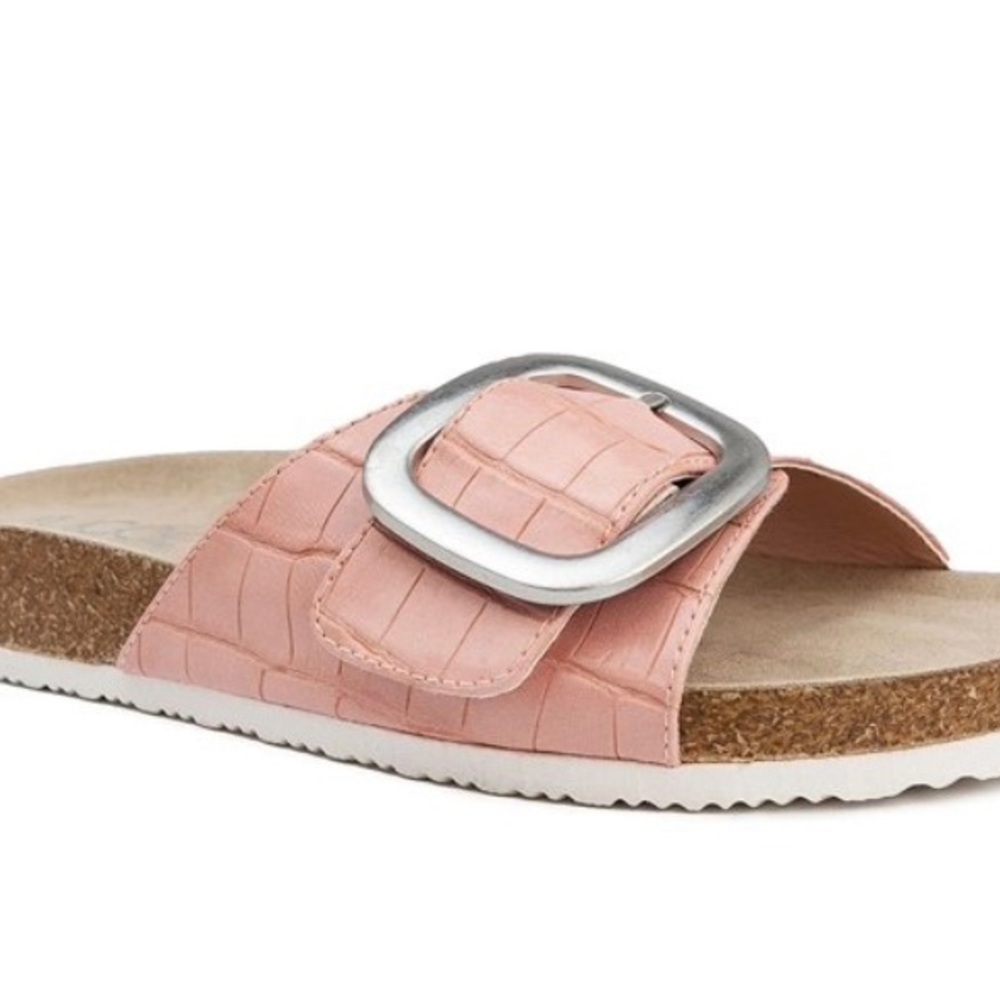 Sugar Pink Croc Zesty Cork Sole Buckle Slides Size 7 - Picture 8 of 10